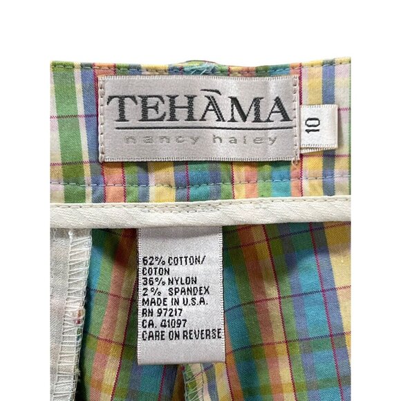 Vintage Tehama Capri Pant Size 10 Nancy Hailey Pastel Plaid 3 Pocket 32 x 23 - Picture 5 of 6